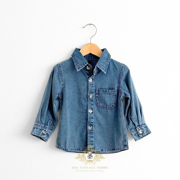 Other - NWT Cute Boys Long Sleeve Shirt Button Down Baby & Toddler Denim Blue 2T